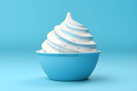 Foto de Primer plano helado de vainilla con espolvoreos en una taza azul, creado por ai. Ilustración 3D - Imagen libre de derechos