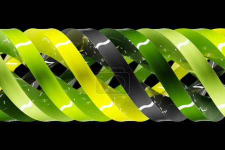 Foto de 3d ilustración de una tira estéreo de diferentes colores. Rayas geométricas similares a las ondas. Línea de ADN azul simplificada - Imagen libre de derechos