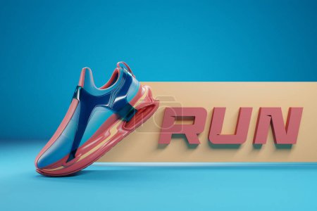 Foto de 3d ilustración azul nuevas zapatillas deportivas en una suela de espuma enorme, zapatillas de deporte en un estilo feo. Zapatillas de deporte de moda. - Imagen libre de derechos
