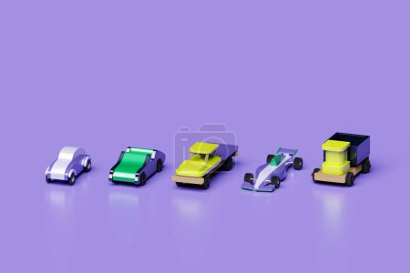 Téléchargez les photos : Jeu de voitures colorées pour enfants, illustration 3D - en image libre de droit
