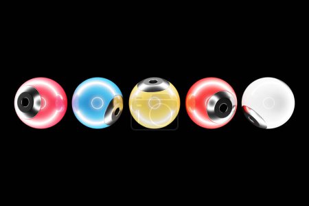 3d illustration of a   colorful  spheres on a  black  background. Digital metaball background of flying 