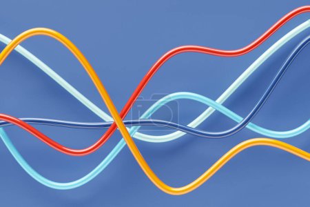 Foto de 3d ilustración de diseño de onda abstracta de colores sobre un fondo azul. Reconocimiento de voz, ecualizador, grabadora de audio. Símbolo de tecnología inteligente - Imagen libre de derechos