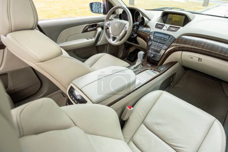 Photo for Novosibirsk, Russia - April  01, 2024:  gray  Acura MDX, Interior view of car with  new  salon. Modern luxury prestige car interior - Royalty Free Image