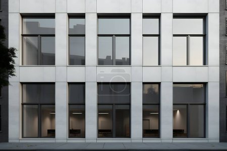Foto de Una fachada minimalista de un edificio moderno con un patrón geométrico de estructuras grises, generadas por la IA. Ilustración 3D - Imagen libre de derechos