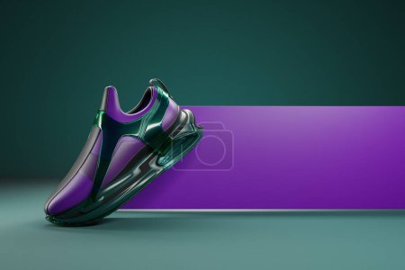 Photo for Purple  sneakers  on the sole. The concept of bright fashionable sneakers, 3D rendering. - Royalty Free Image