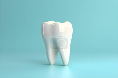 Téléchargez les photos : Model of a white human tooth on a blue background,  generated by AI - en image libre de droit