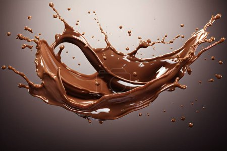 Foto de Primer plano de salpicaduras de chocolate volando sobre un fondo negro, creado por ai. Ilustración 3D - Imagen libre de derechos