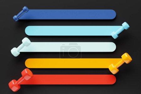 Foto de Infografía iconos de salud de cinta horizontal con mancuernas multicolores - Imagen libre de derechos