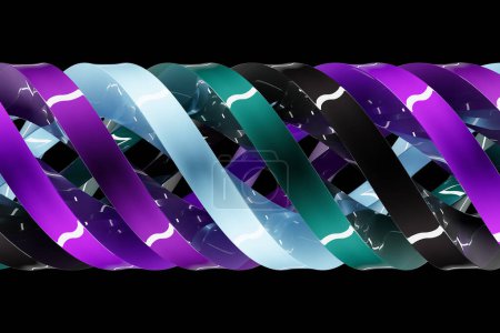 Photo for 3d illustration of a stereo strip of different colors. Geometric stripes similar to waves. Simplified blue dna line - Royalty Free Image
