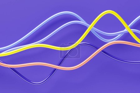 Foto de 3d ilustración de diseño de onda abstracta de colores sobre un fondo púrpura. Reconocimiento de voz, ecualizador, grabadora de audio. Símbolo de tecnología inteligente - Imagen libre de derechos