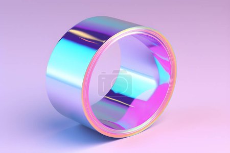 Foto de Donut de neón futurista colorido toro. Representación 3D, forma de geometría del toro en fondo púrpura, generada por IA - Imagen libre de derechos