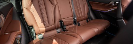 Photo for Close-up     brown   leather   passenger seats. Luxury car interior - Royalty Free Image