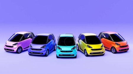 3d illustration colorful models of children's cars 