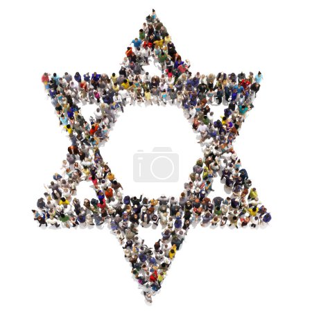 Téléchargez les photos : Des gens qui soutiennent Israël. Grand groupe de personnes en forme de l'étoile de David. rendu 3d sur un fond blanc isolé. - en image libre de droit