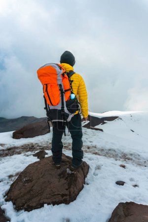 Photo for Man with backpack trekking in mountains. High quality photo - Royalty Free Image