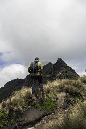 Photo for Rucu Pichincha volcano hike with backpack in the Andes mountains. High quality photo - Royalty Free Image