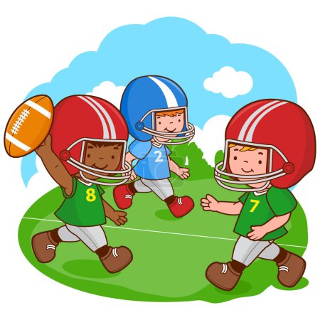 Téléchargez les illustrations : Des enfants jouant au football américain. Illustration vectorielle - en licence libre de droit