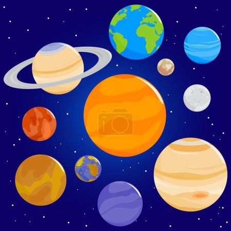 Planetas del sistema solar en el espacio. Ilustración vectorial