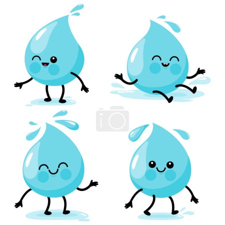 Cartoon water drop characters. Vector illustration