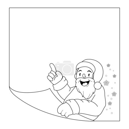 Ilustración de Santa Claus sosteniendo una página en blanco de papel. Vector blanco y negro para colorear página. - Imagen libre de derechos