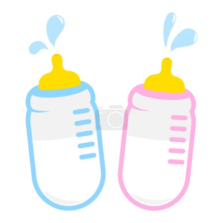 Babyflaschen. Milchflaschen für Babys und Kleinkinder, Mädchen und Jungen. Vektorillustration