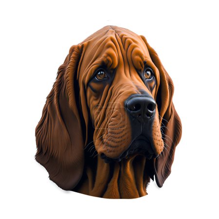 Foto de Lindo estilo de etiqueta de dibujos animados de Bloodhound, el lindo perro jefe, ruta de recorte en archivo para el espacio pequeño blanco alrededor del perro en necesidad. Imagen generada por IA. Perro aislado sobre fondo blanco. - Imagen libre de derechos