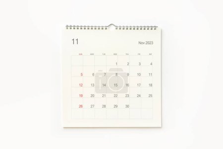 November 2023 calendar page on white background. Calendar background for reminder, business planning, appointment meeting and event.