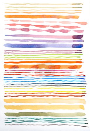 Photo for Abstract watercolor lines pattern background. Colorful watercolor painted brush strokes on white. Close-up. - Royalty Free Image