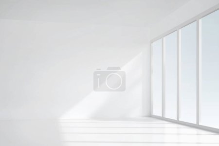 Foto de Fondo de espacio de la habitación 3D con sombra suave. Espacio vacío de la habitación blanca para el diseño de interiores y decoración. Renderizado 3D. - Imagen libre de derechos