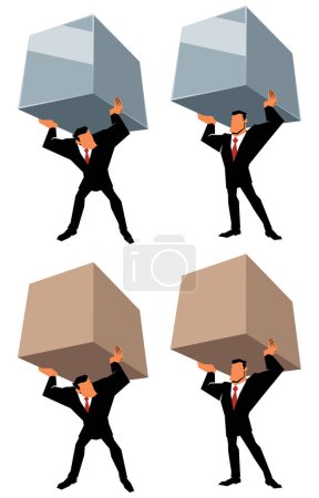 Illustration for Concept flat style illustration with super strong businessman lifting a heavy load. - Royalty Free Image