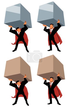 Illustration for Concept flat style illustration with super strong businessman lifting a heavy load. - Royalty Free Image
