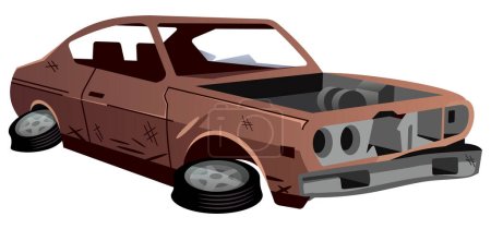 Ilustración de Broken and rusty car on white background. - Imagen libre de derechos
