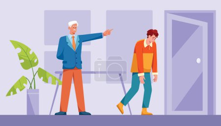 Téléchargez les illustrations : Flat design illustration of worker who just got fired by his boss. - en licence libre de droit
