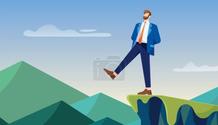 Ilustración de Flat design illustration with confident businessman or manager stepping over the edge. - Imagen libre de derechos