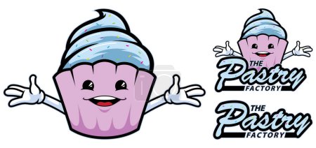 Téléchargez les illustrations : Pastry shop mascot with cute cupcake character. - en licence libre de droit