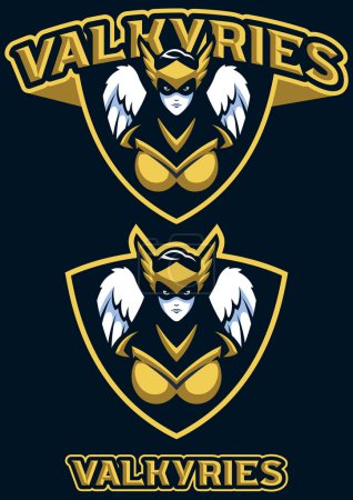 Illustration for Team mascotwith mighty Valkyrie character on dark background. - Royalty Free Image