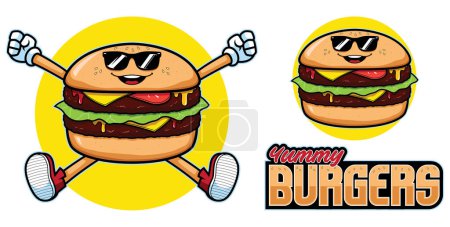 Téléchargez les illustrations : Mascot illustration with funny cartoon burger character. - en licence libre de droit