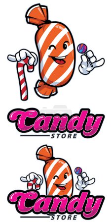 Téléchargez les illustrations : Cartoon mascot for candy store, with funny candy caramelo. - en licence libre de droit