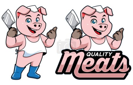 Illustration for Cartoon mascot for meat shop with big butcher. - Royalty Free Image