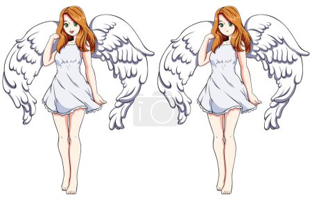 Téléchargez les illustrations : Belle fille ange dans le style anime et sur fond blanc. - en licence libre de droit