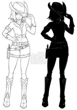 Illustration for Anime style illustration of teenage girl in cowboy outfit. - Royalty Free Image