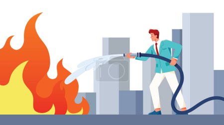 Illustration for Concept flat style illustration of businessman extinguishing fire. - Royalty Free Image