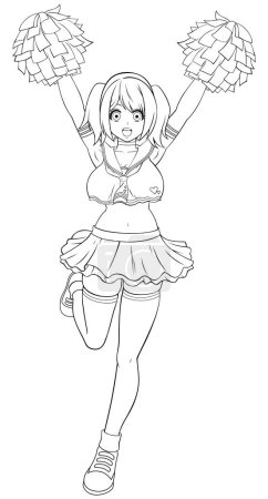 Illustration for Anime style line art illustration of cute cheerleader on white background. - Royalty Free Image