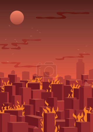 Ilustración de Ilustración conceptual de ciudad arruinada en llamas. - Imagen libre de derechos