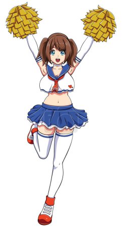 Illustration for Anime style illustration of cute cheerleader on white background. - Royalty Free Image