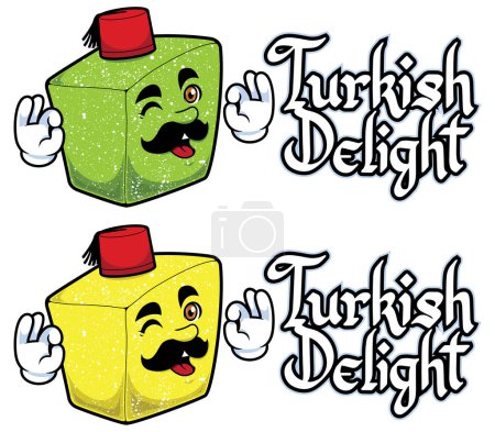 Illustration for Cartoon mascot character for Turkish Delight dessert. - Royalty Free Image