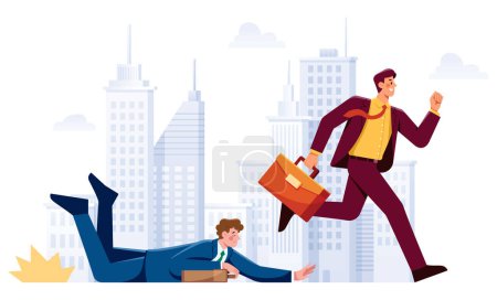 Ilustración de Conceptual flat design illustration for business competition, depicting two businessmen competing in marathon race. - Imagen libre de derechos