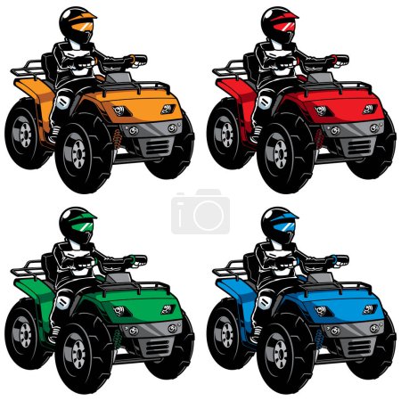 Ilustración de Vehículo todo terreno o bici cuádruple sobre fondo blanco y en 4 versiones a color. - Imagen libre de derechos