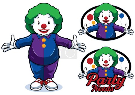 Téléchargez les illustrations : Mascotte pour les besoins de la fête mettant en vedette drôle clown coloré sur fond blanc. - en licence libre de droit
