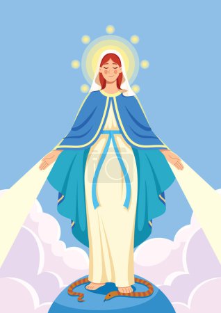 Illustration for Flat design illustration of Virgin Mary with her arms open wide in welcoming gesture. - Royalty Free Image